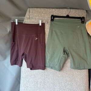 Gymshark Women's Bike Shorts in Brown and Green